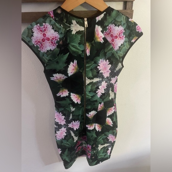 Ted Baker Natural Kingdom Geo Fryio scuba shift dress green& pink floral size 0 - Picture 3 of 4